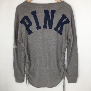 PINK Victoria’s Secret Y2K Long Sleeve V-Neck Logo T-Shirt Ruched Tie Sides XS